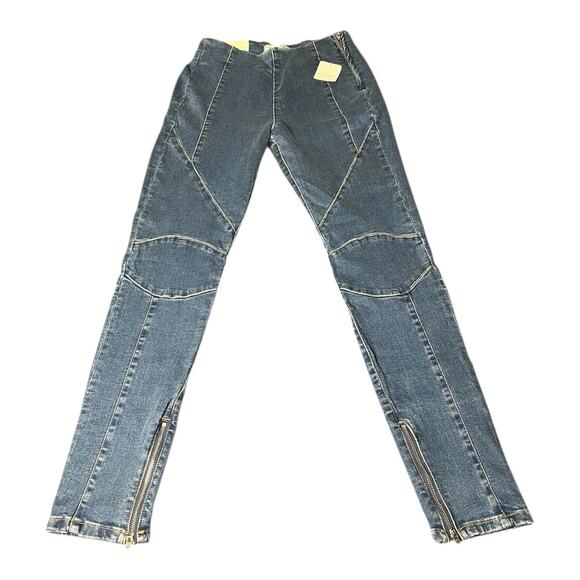 NWT Free People We The Free Bella Moto‎ Mid Rise Skinny Jeans 25 Blue Ankle Zip - Picture 1 of 8